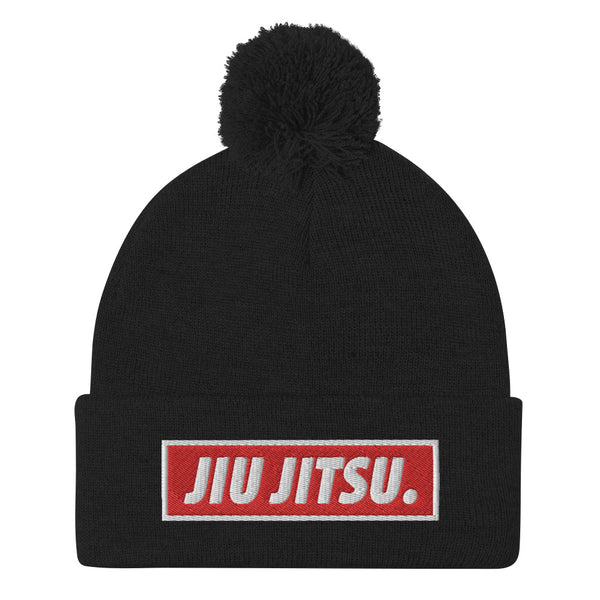 BJJ Text Jiu Jitsu Red Pom-Pom Beanie