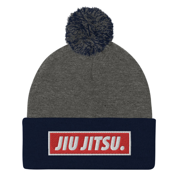 BJJ Text Jiu Jitsu Red Pom-Pom Beanie