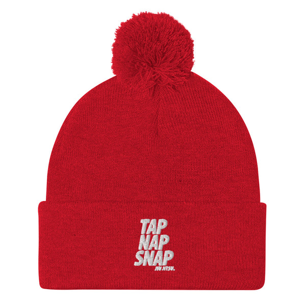 Tap Nap Snap White Pom-Pom Beanie