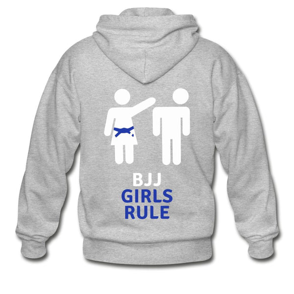 BJJ Girls Rule Zip Hoodie - heather gray