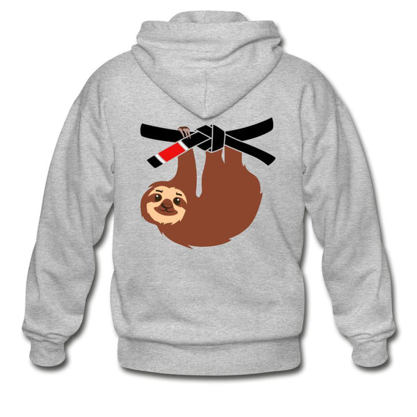 Black Belt Sloth Zip Hoodie - heather gray