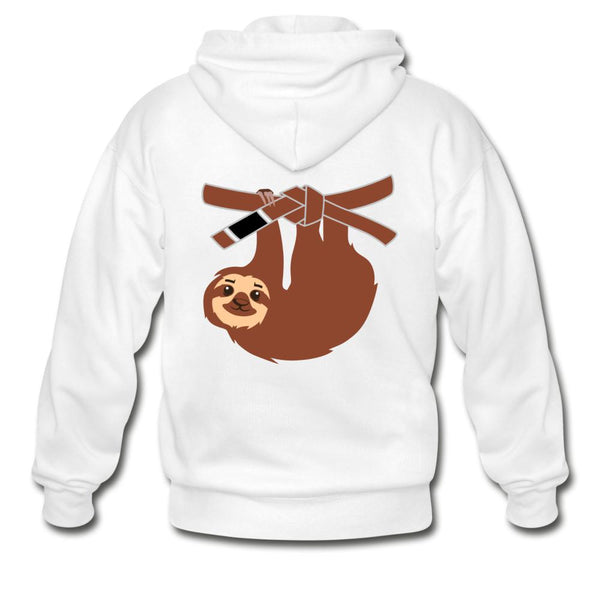Brown Belt Sloth Zip Hoodie - white