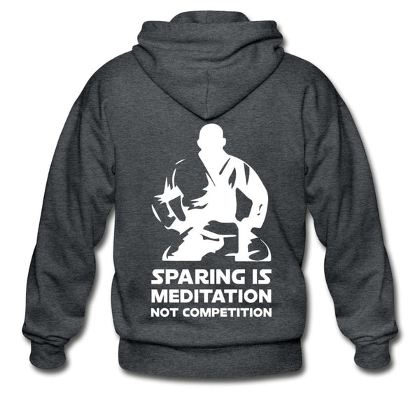 Sparing is Meditation Not Competition White Design Zip Hoodie - deep heather