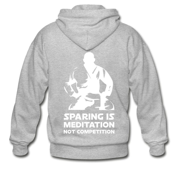 Sparing is Meditation Not Competition White Design Zip Hoodie - heather gray