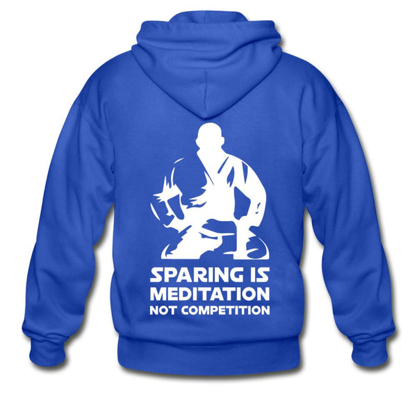 Sparing is Meditation Not Competition White Design Zip Hoodie - royal blue