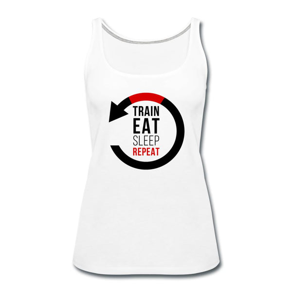 Train, Eat, Sleep, Repeat Women’s Tank Top - white