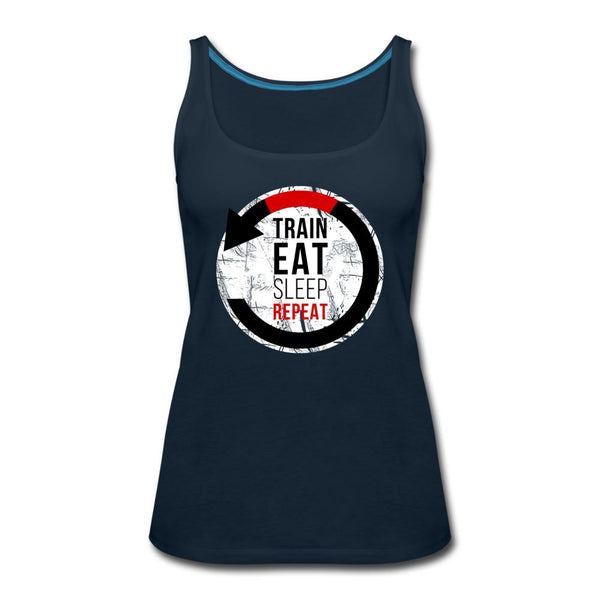 Train, Eat, Sleep, Repeat Women’s Tank Top - deep navy