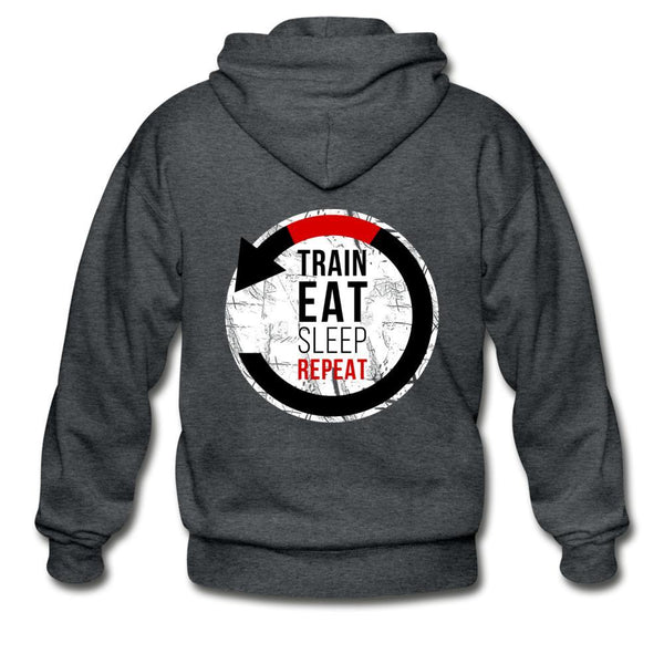 Train, Eat, Sleep, Repeat Zip Hoodie - deep heather