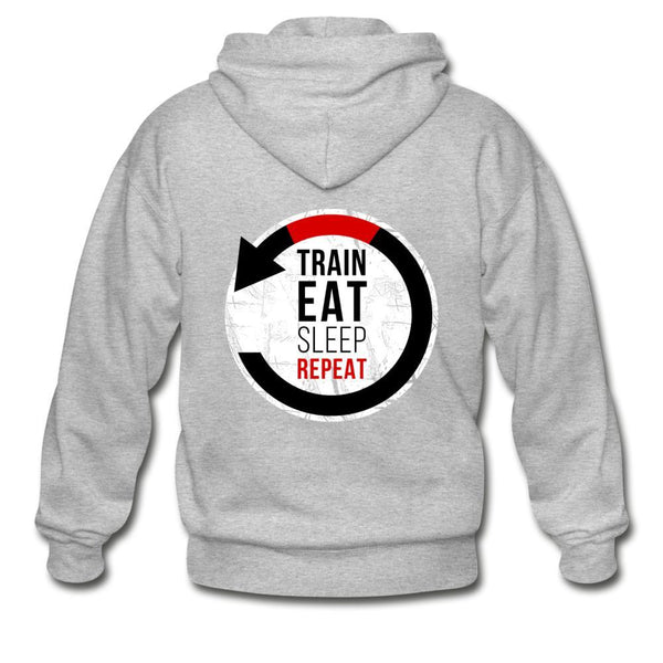 Train, Eat, Sleep, Repeat Zip Hoodie - heather gray