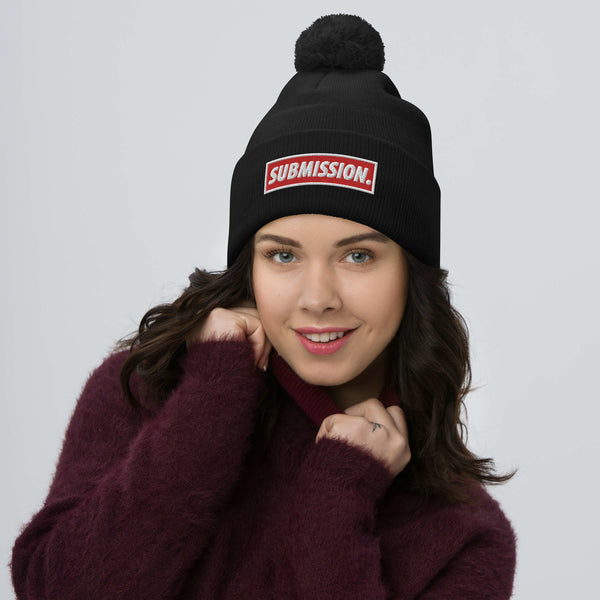 BJJ Text Submission Red Pom-Pom Beanie