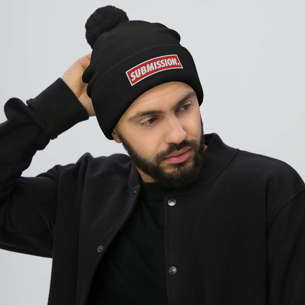 BJJ Text Submission Red Pom-Pom Beanie