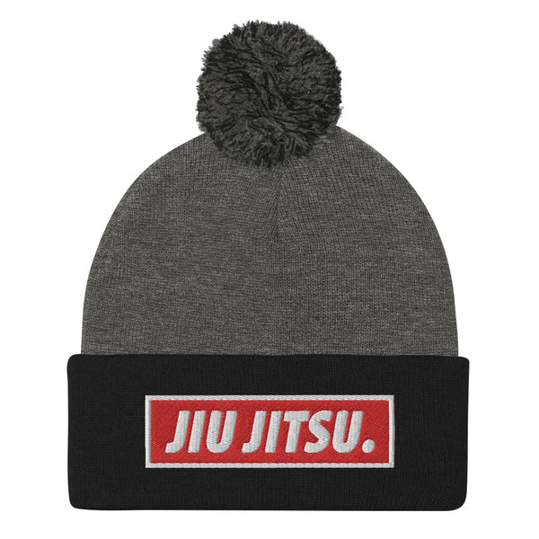 BJJ Text Jiu Jitsu Red Pom-Pom Beanie