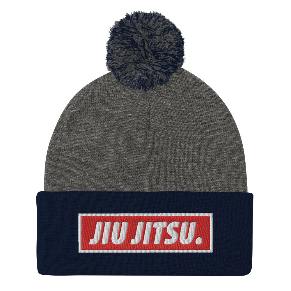 BJJ Text Jiu Jitsu Red Pom-Pom Beanie