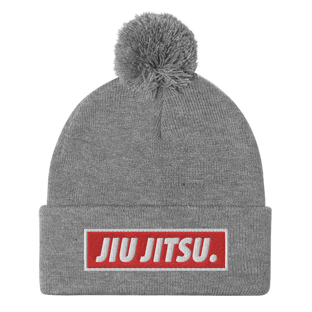 BJJ Text Jiu Jitsu Red Pom-Pom Beanie