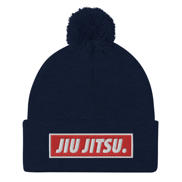 BJJ Text Jiu Jitsu Red Pom-Pom Beanie