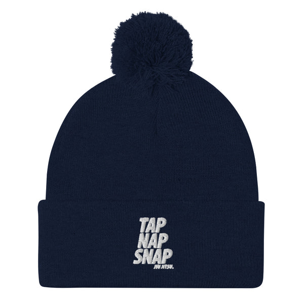 Tap Nap Snap White Pom-Pom Beanie