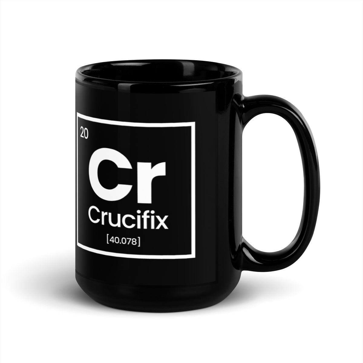 Periodic Table Crucifix Black Glossy Mug