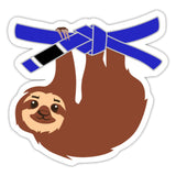 Blue Belt Sloth Sticker - white glossy
