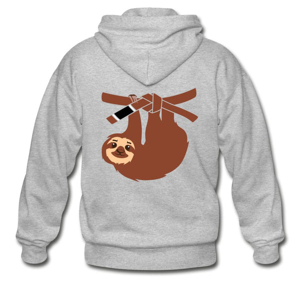 Brown Belt Sloth  Zip Hoodie - heather gray