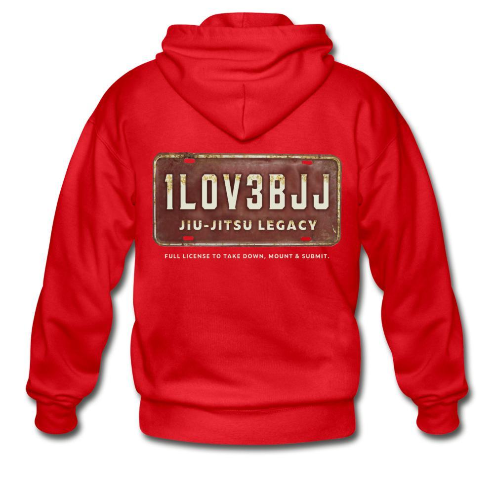 I Love BJJ - Take down, mount and submit Zip Hoodie - red