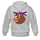 Purple Belt Sloth  Zip Hoodie - heather gray