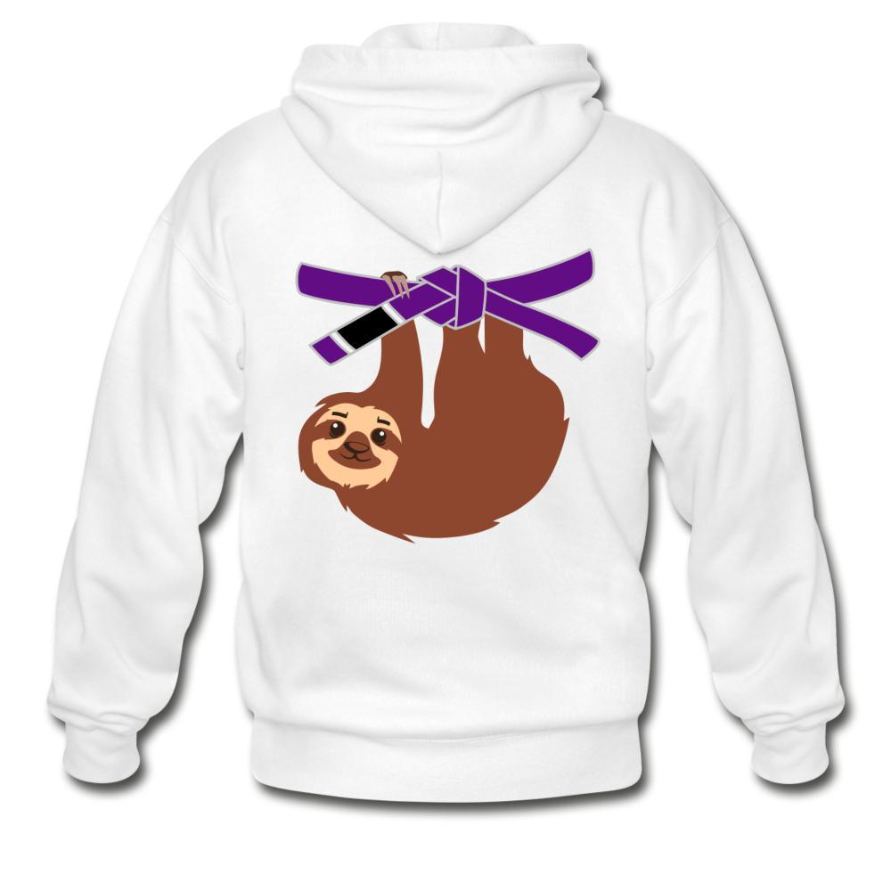Purple Belt Sloth  Zip Hoodie - white