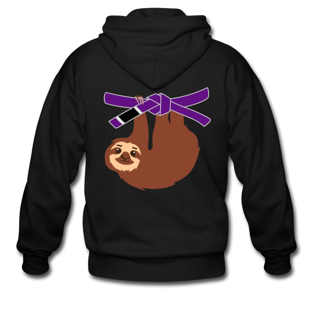 Purple Belt Sloth  Zip Hoodie - black