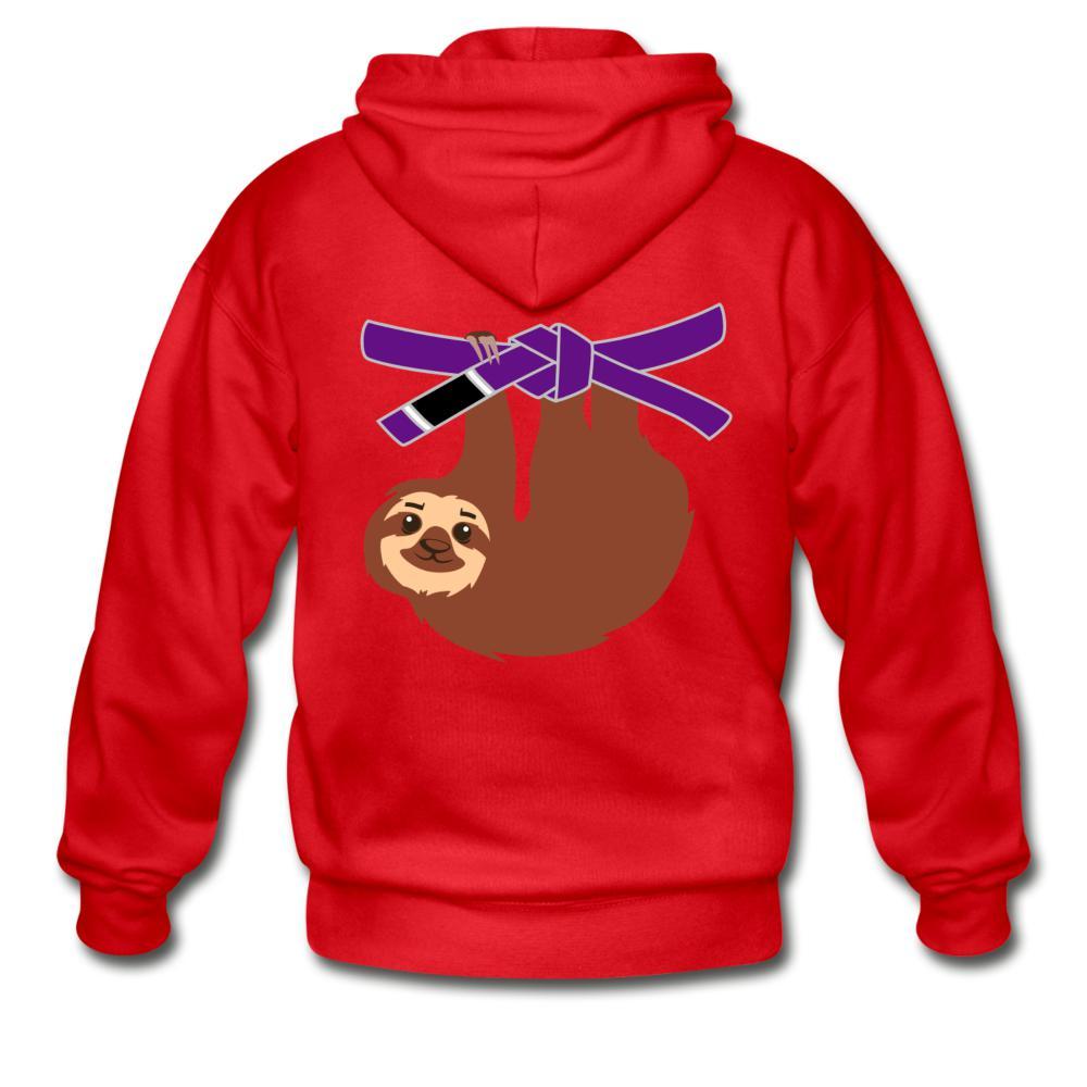 Purple Belt Sloth  Zip Hoodie - red