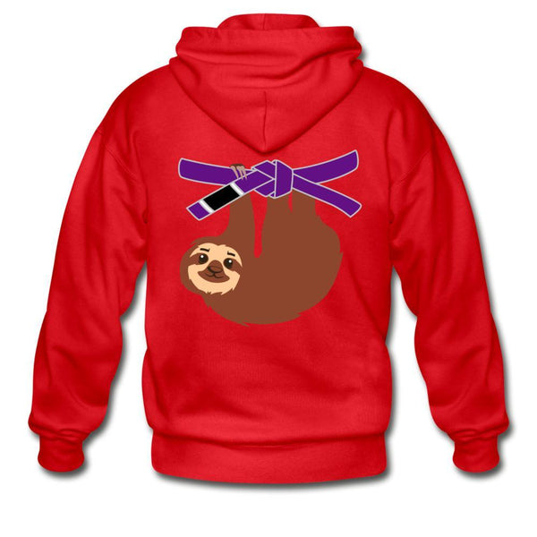 Purple Belt Sloth  Zip Hoodie - red