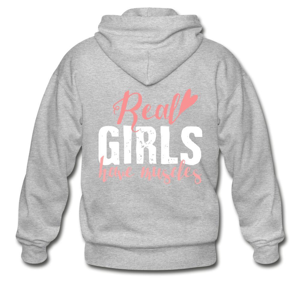 Real Girls Have Muscles Zip Hoodie - heather gray