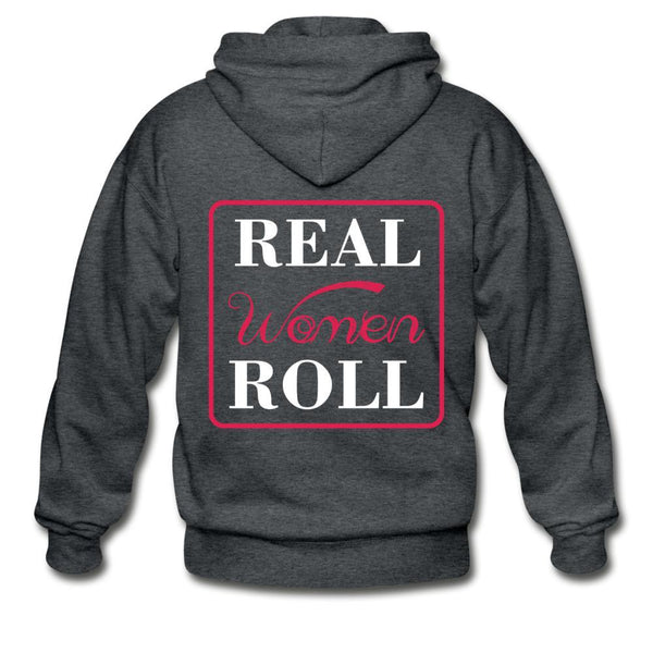 Real Women Roll Zip Hoodie - deep heather