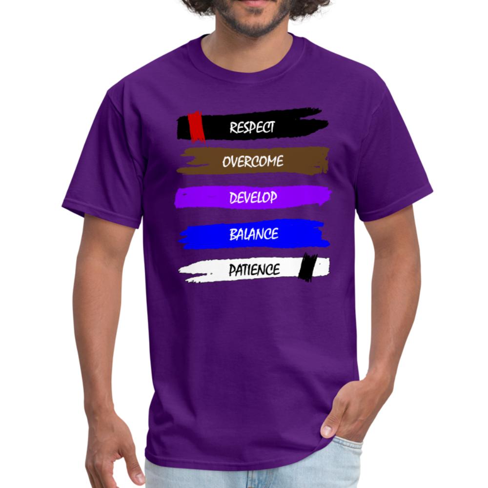 respect, overcome, develop, balance, patience Men's T-shirt - purple