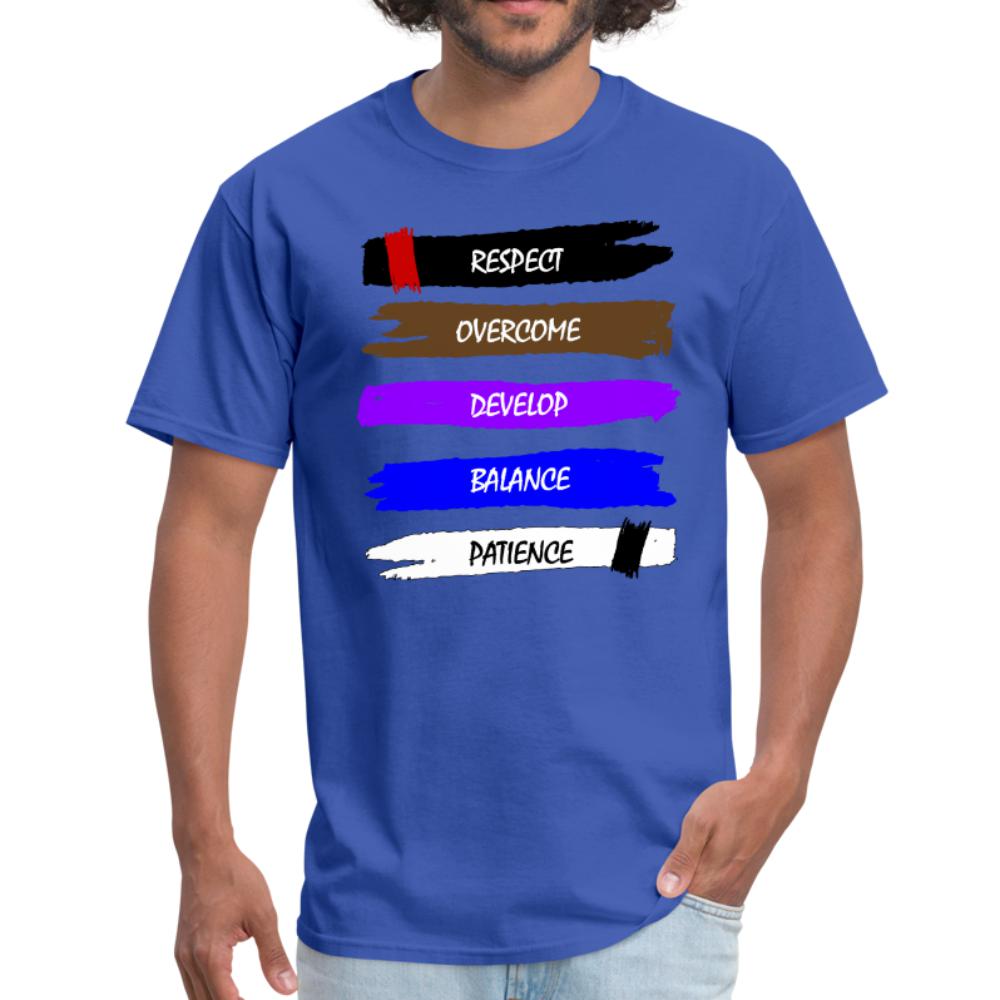 respect, overcome, develop, balance, patience Men's T-shirt - royal blue