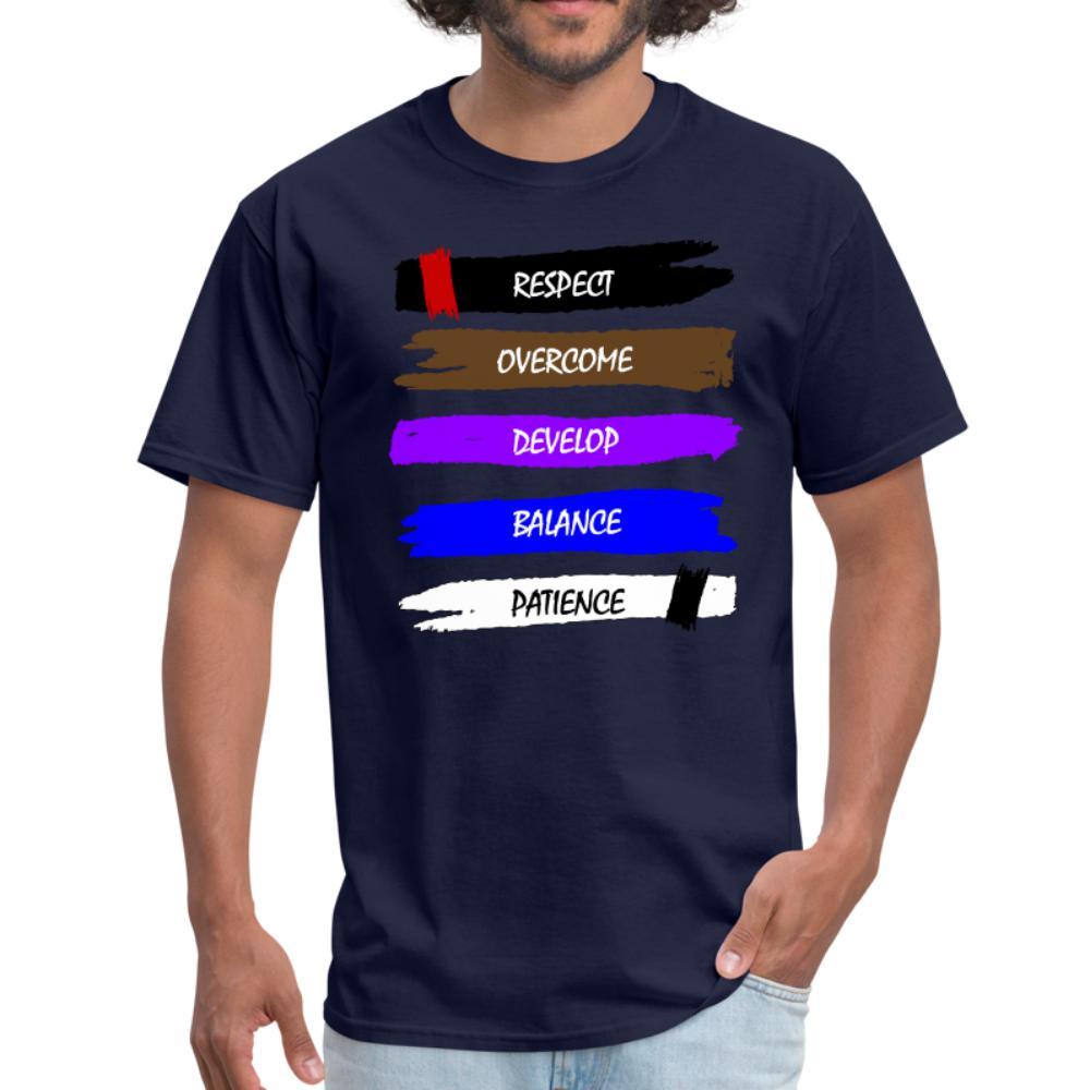 respect, overcome, develop, balance, patience Men's T-shirt - navy