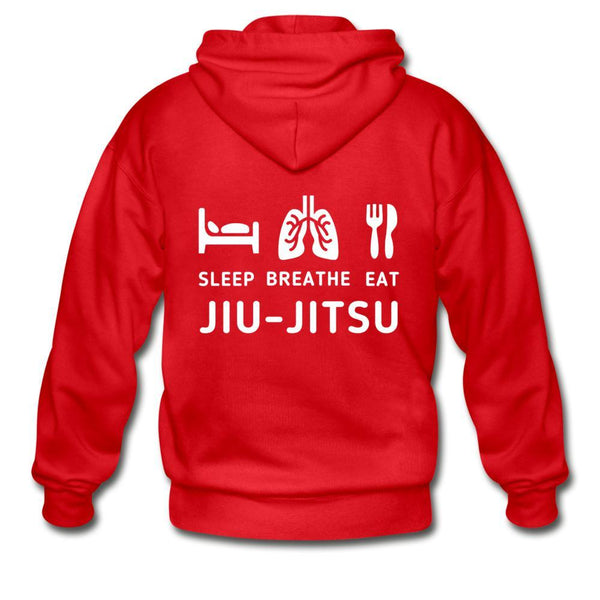 Sleep Eat Breath Jiu Jitsu  Zip Hoodie - red