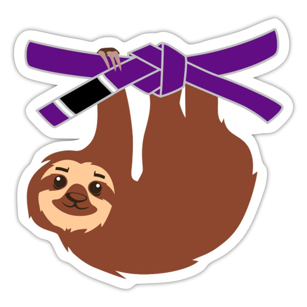 Sloth Purple Belt Sticker - white glossy