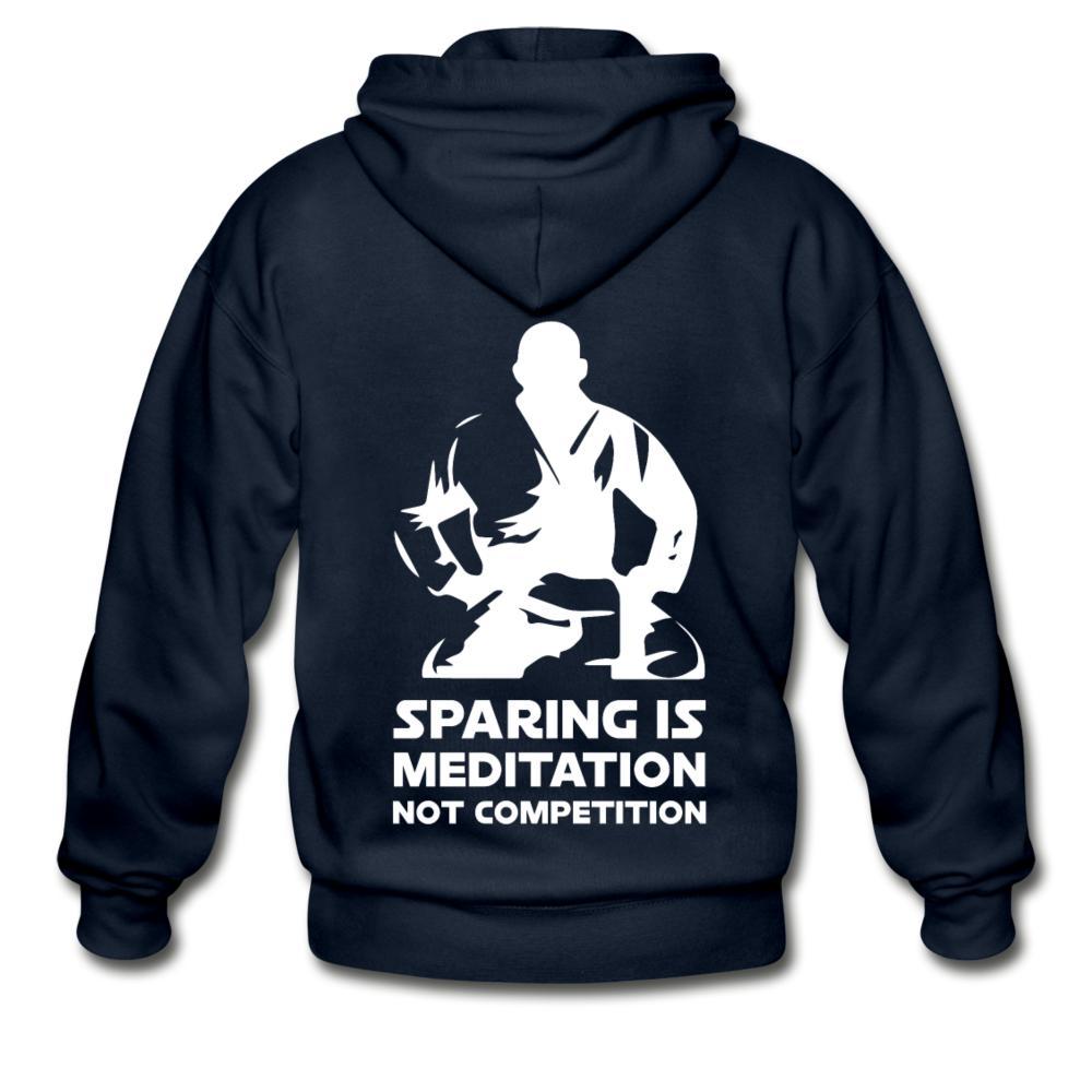 Sparing is Meditation Not Competition White Design Zip Hoodie - navy