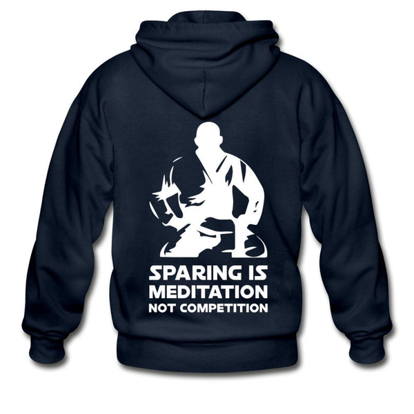 Sparing is Meditation Not Competition White Design Zip Hoodie - navy