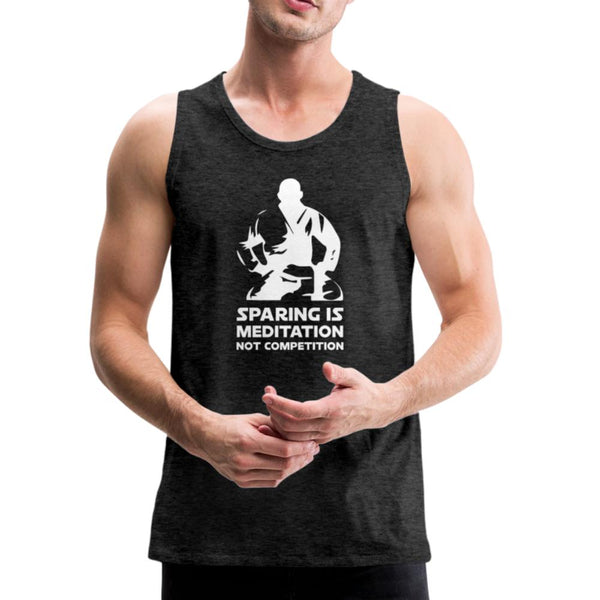 Sparing is Meditation Not Competition White Design Men’s Tank Top - charcoal gray